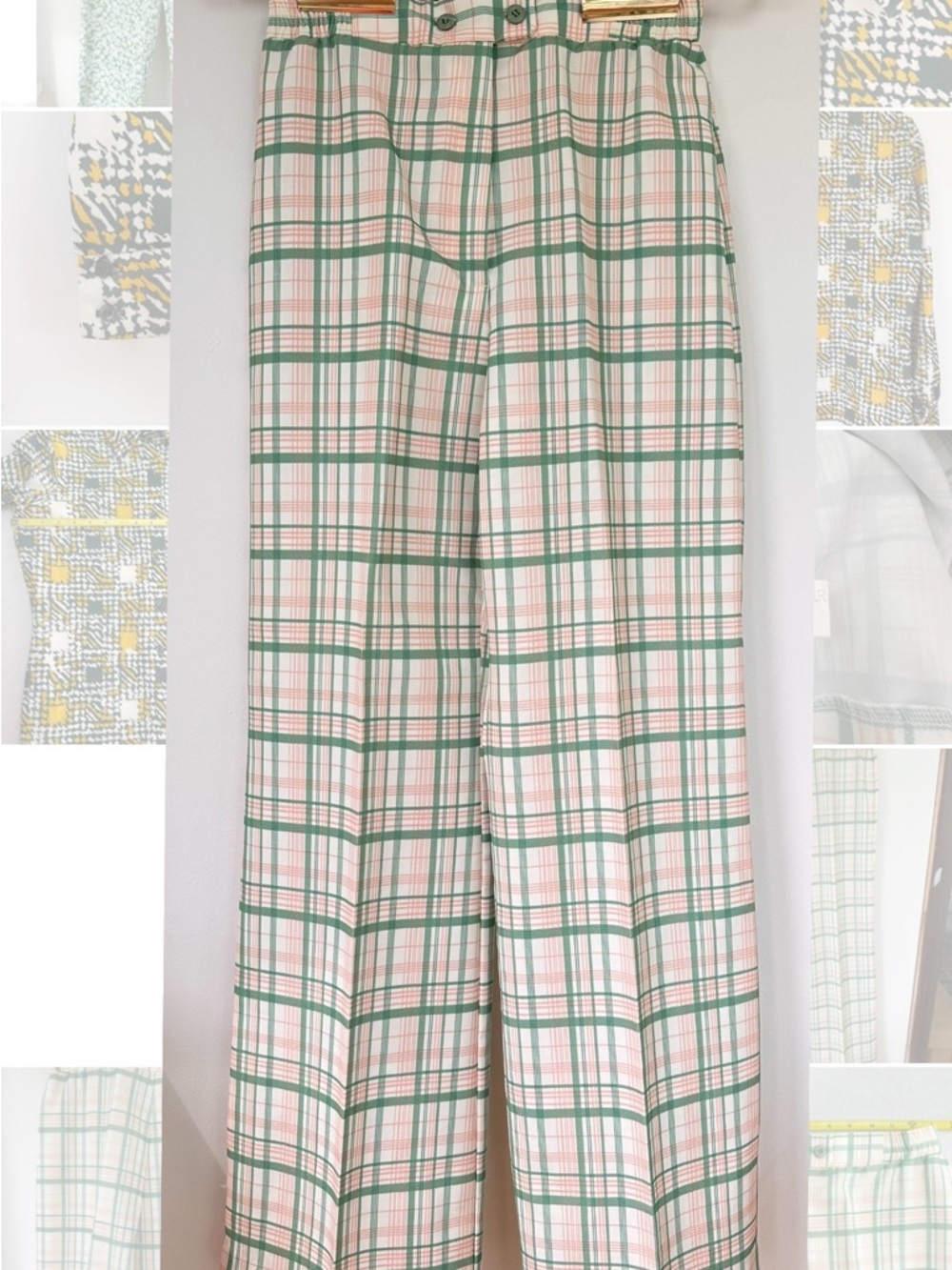Vintage “fire islander”Pink & Green Plaid Wide Leg Pants